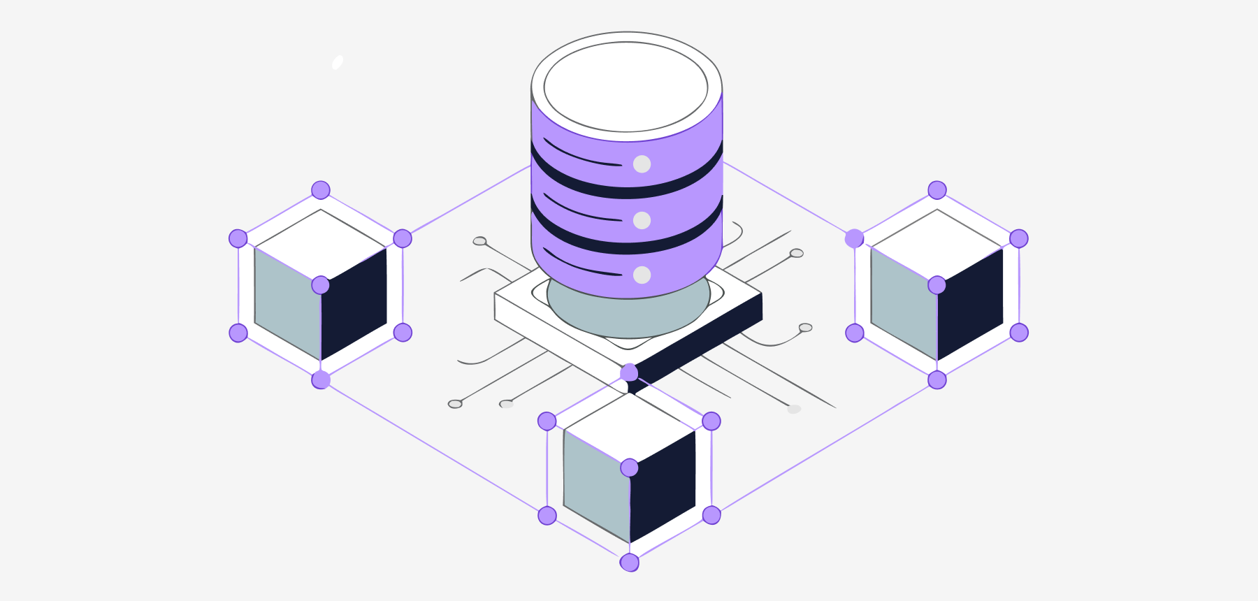 Isometric diagram of a digital asset moving across several blockchain networks