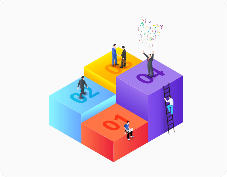 Isometric illustration of building blocks forming a payments layer